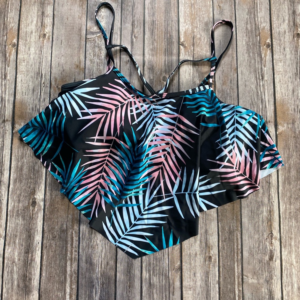 Plus Leaf Print Hanky Hem Bikini Top